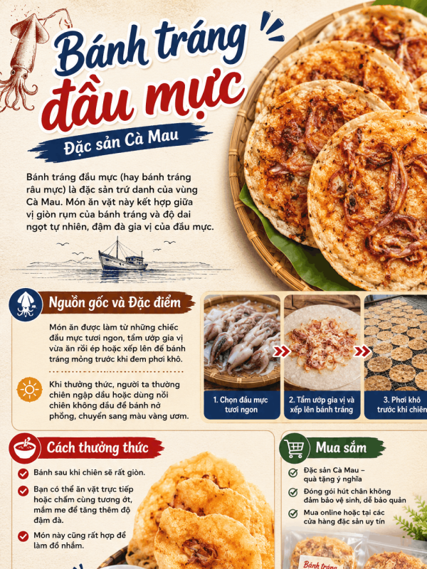 Bánh Tráng Đầu Mực Cà Mau Giòn Rụm, Dai Ngọt, Đậm Đà Khó Cưỡng