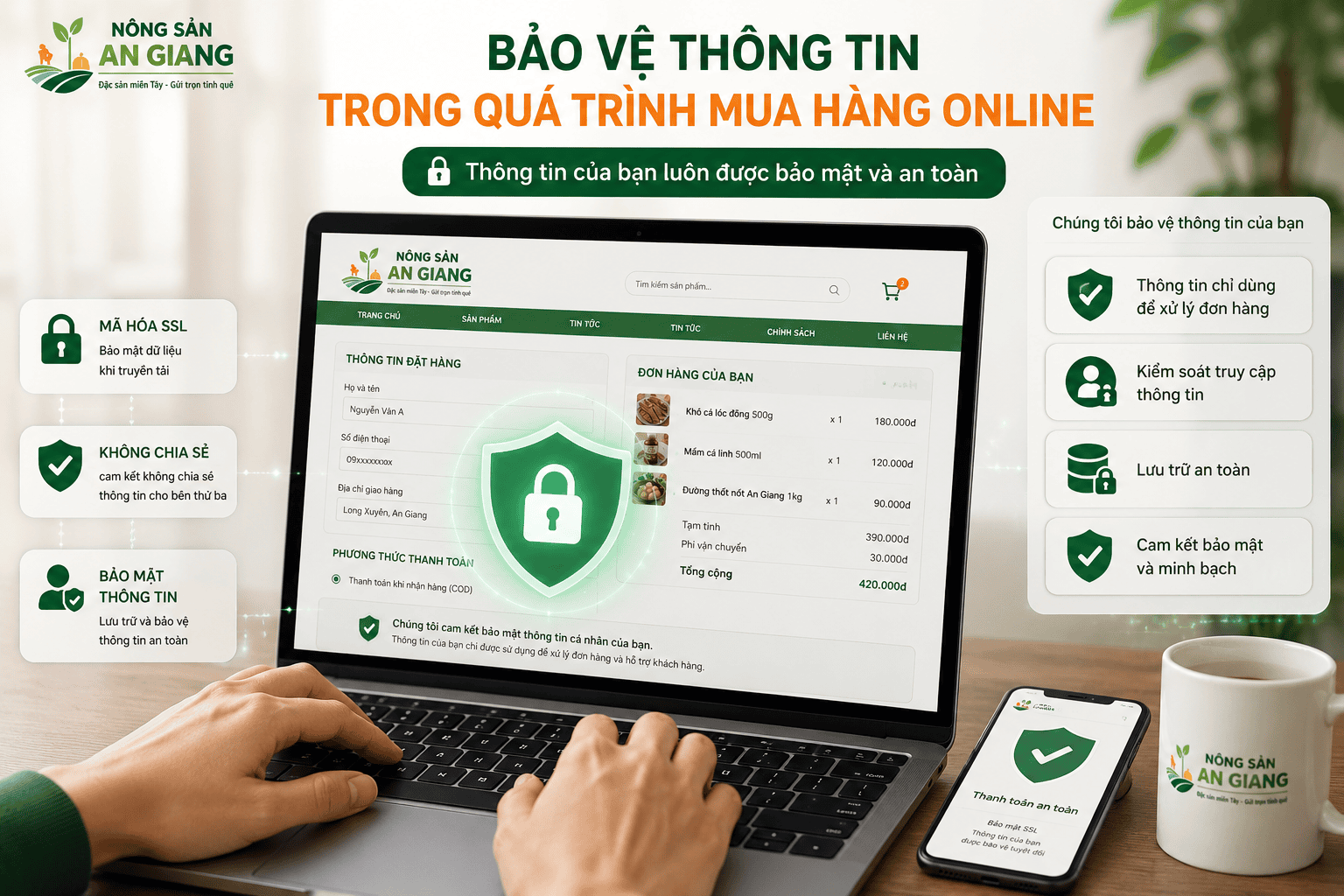 Chính sách bảo mật Nông Sản An Giang 4 Bảo vệ thông tin trong quá trình mua hàng online
