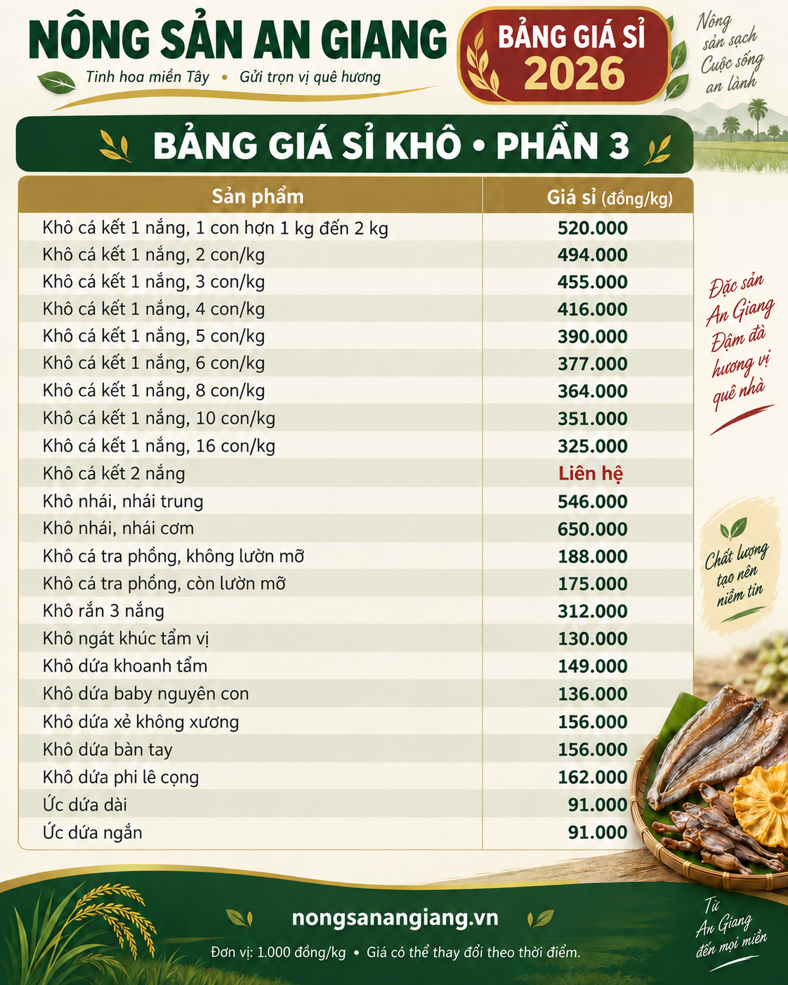 Bảng giá sỉ khô 3