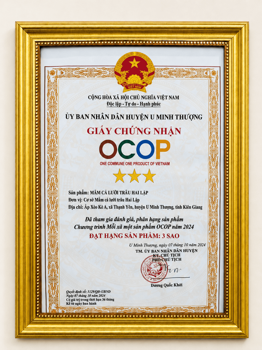 Giấy Chứng Nhận OCOP