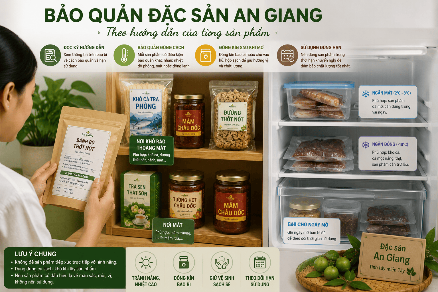 Hỏi đáp mua đặc sản An Giang: Những điều cần biết trước khi đặt mua 7 Bảo quản đặc sản An Giang theo hướng dẫn của từng sản phẩm