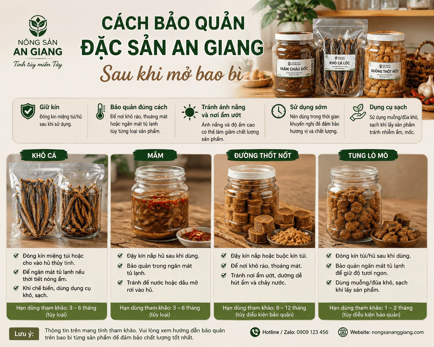 Cách bảo quản đặc sản An Giang sau khi mở bao bì