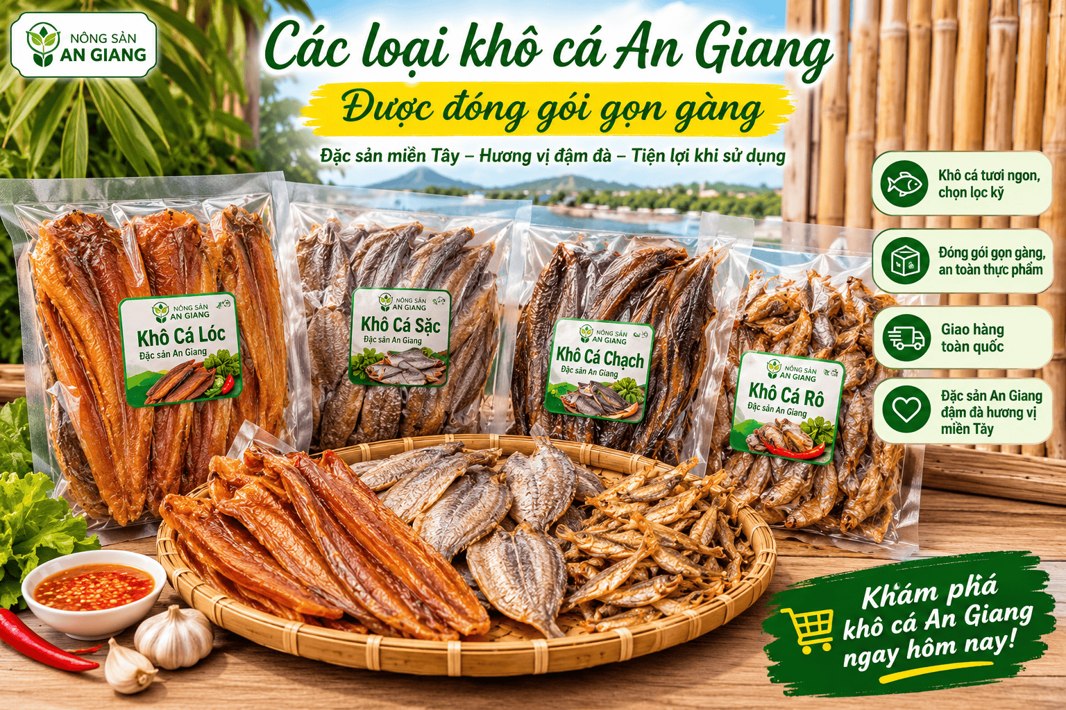 Giới thiệu Nông Sản An Giang – Đặc sản miền Tây gần gũi trong từng sản phẩm 7 Các loại khô cá An Giang được đóng gói gọn gàng