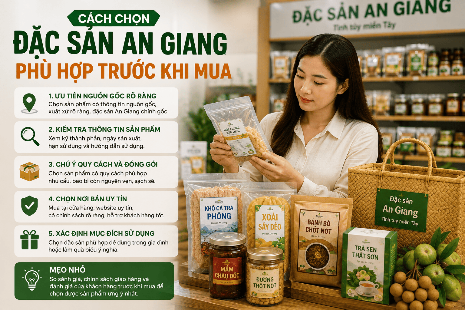 Hỏi đáp mua đặc sản An Giang: Những điều cần biết trước khi đặt mua 6 Cách chọn đặc sản An Giang phù hợp trước khi mua