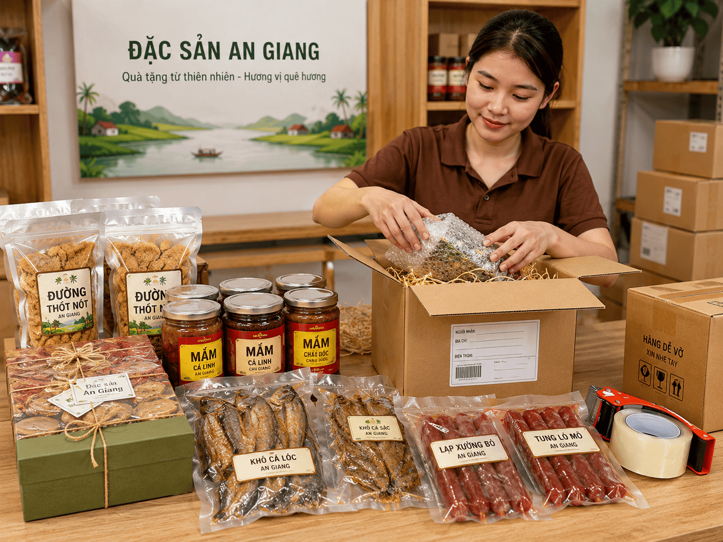 Chính sách vận chuyển đặc sản tại Nông Sản An Giang 6 Đặc sản An Giang được đóng gói trước khi vận chuyển