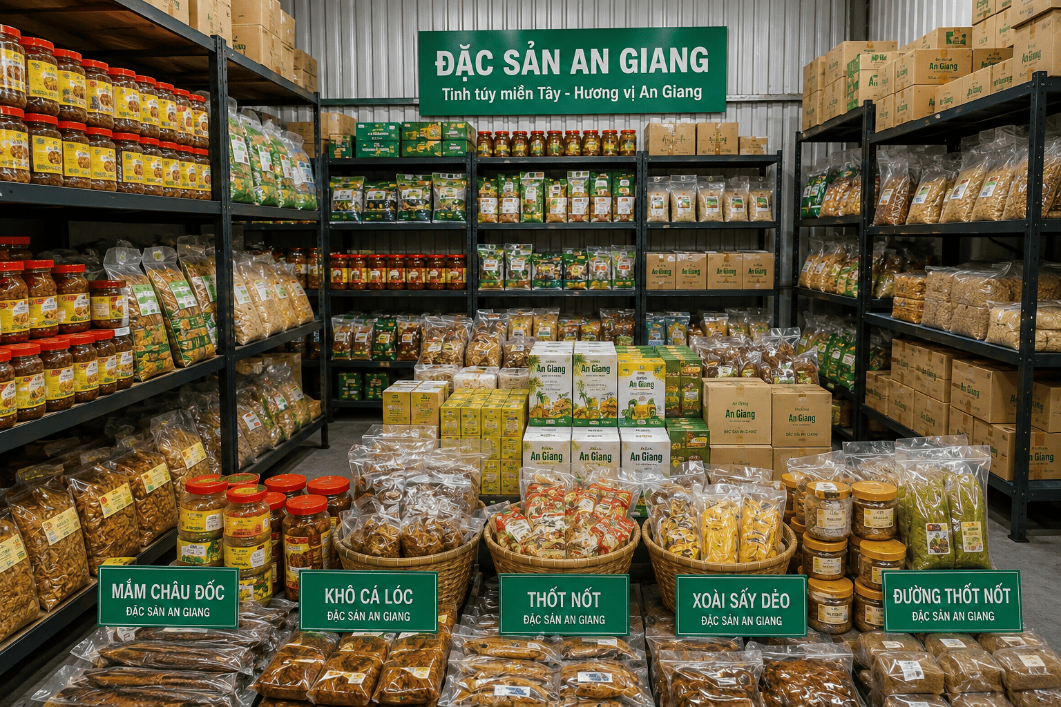 Kho hàng Nông Sản An Giang – Nơi tập trung đặc sản địa phương thuận tiện đặt mua 7 Các loại đặc sản An Giang được sắp xếp tại kho