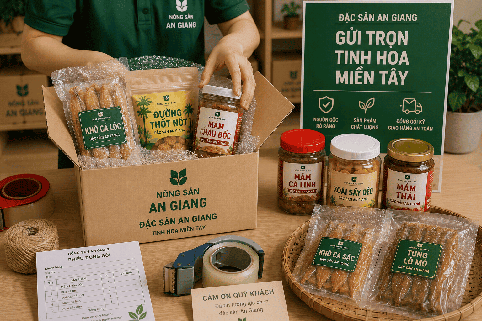 Đóng gói đặc sản An Giang trước khi giao hàng