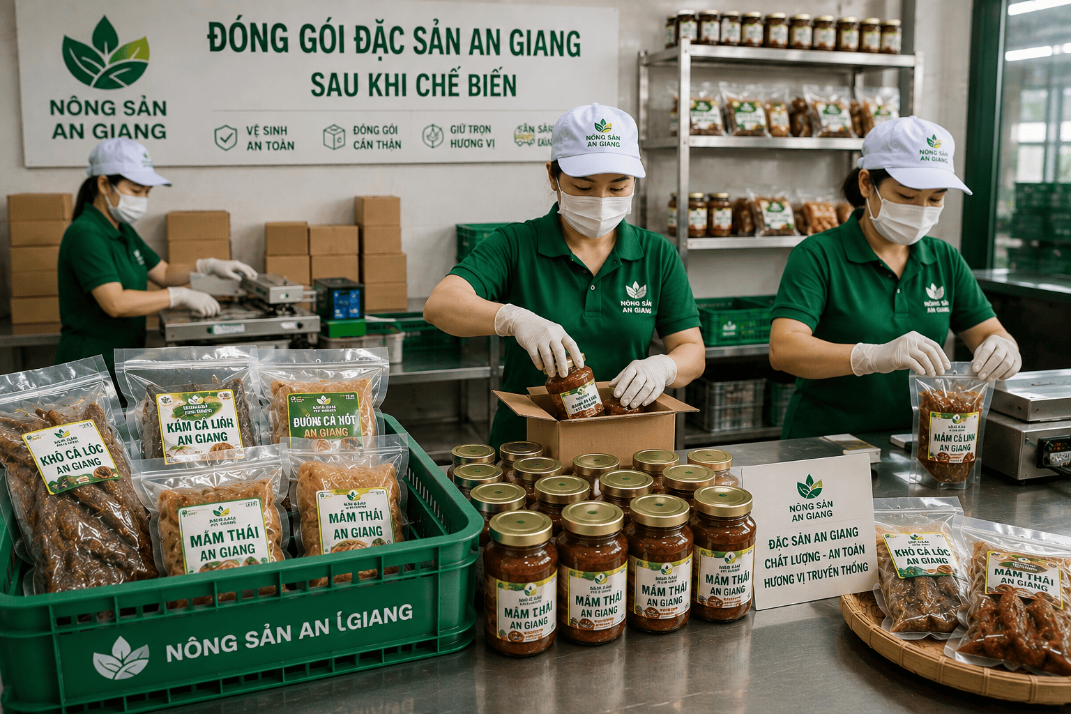 Quy trình sản xuất đặc sản An Giang: Từ nguyên liệu đến sản phẩm hoàn thiện 5 Đóng gói đặc sản An Giang sau khi chế biến