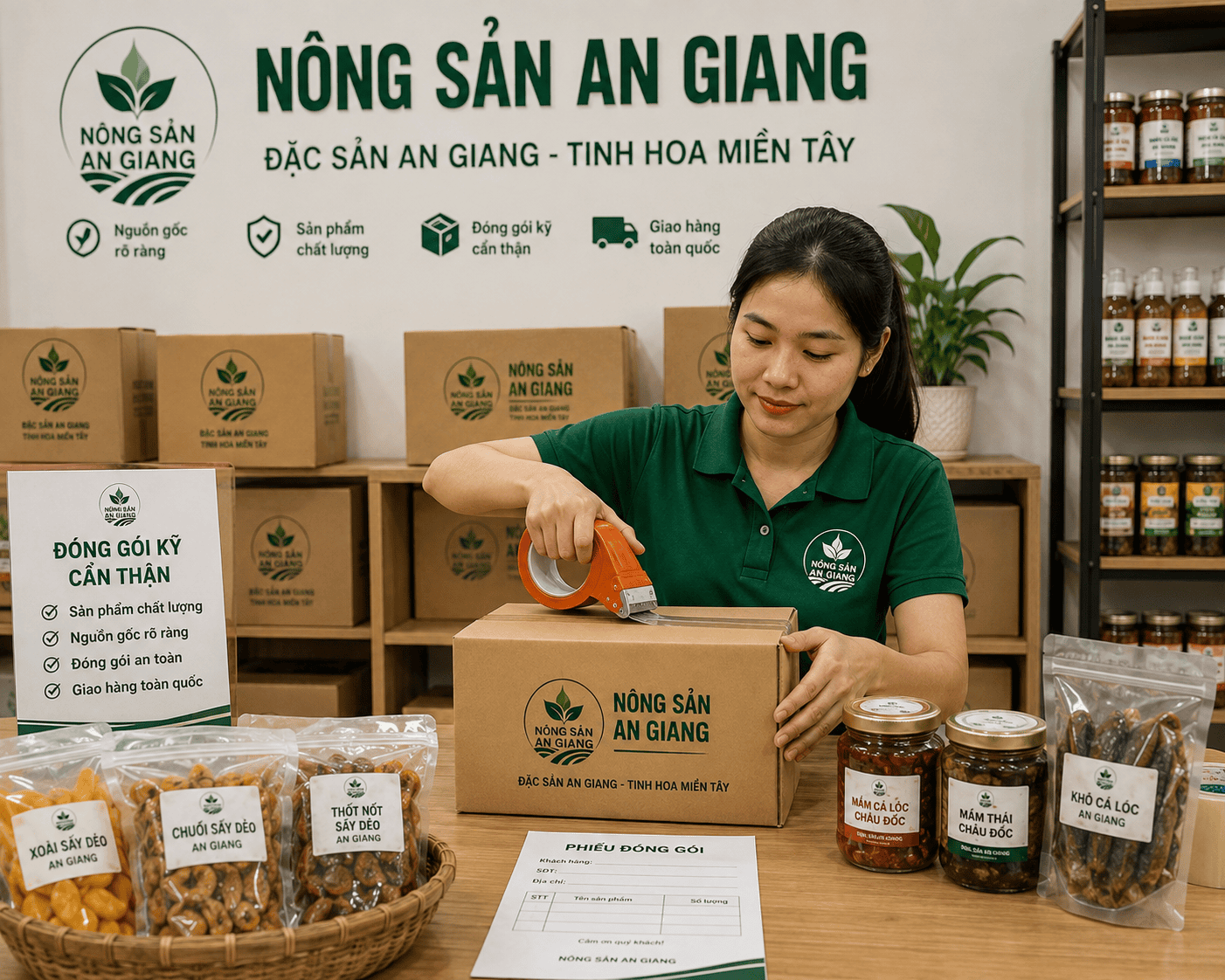 Đăng ký mua đặc sản An Giang chính gốc, thuận tiện giao hàng toàn quốc 3 Đóng gói đặc sản An Giang trước khi giao hàng