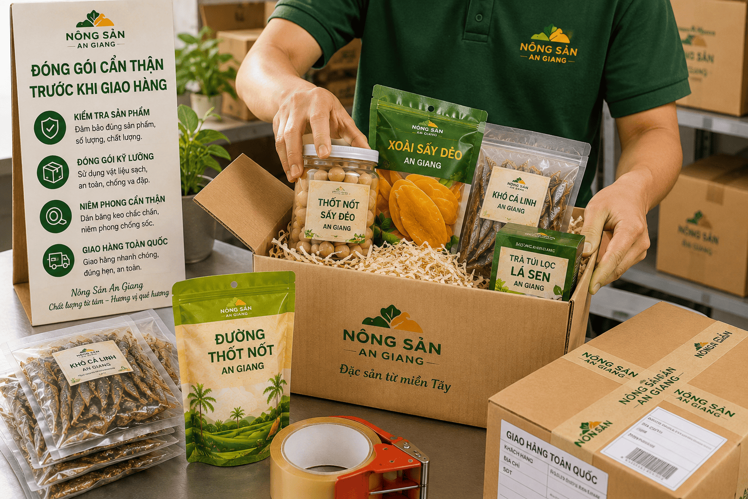 Đóng gói đặc sản cẩn thận trước khi giao hàng
