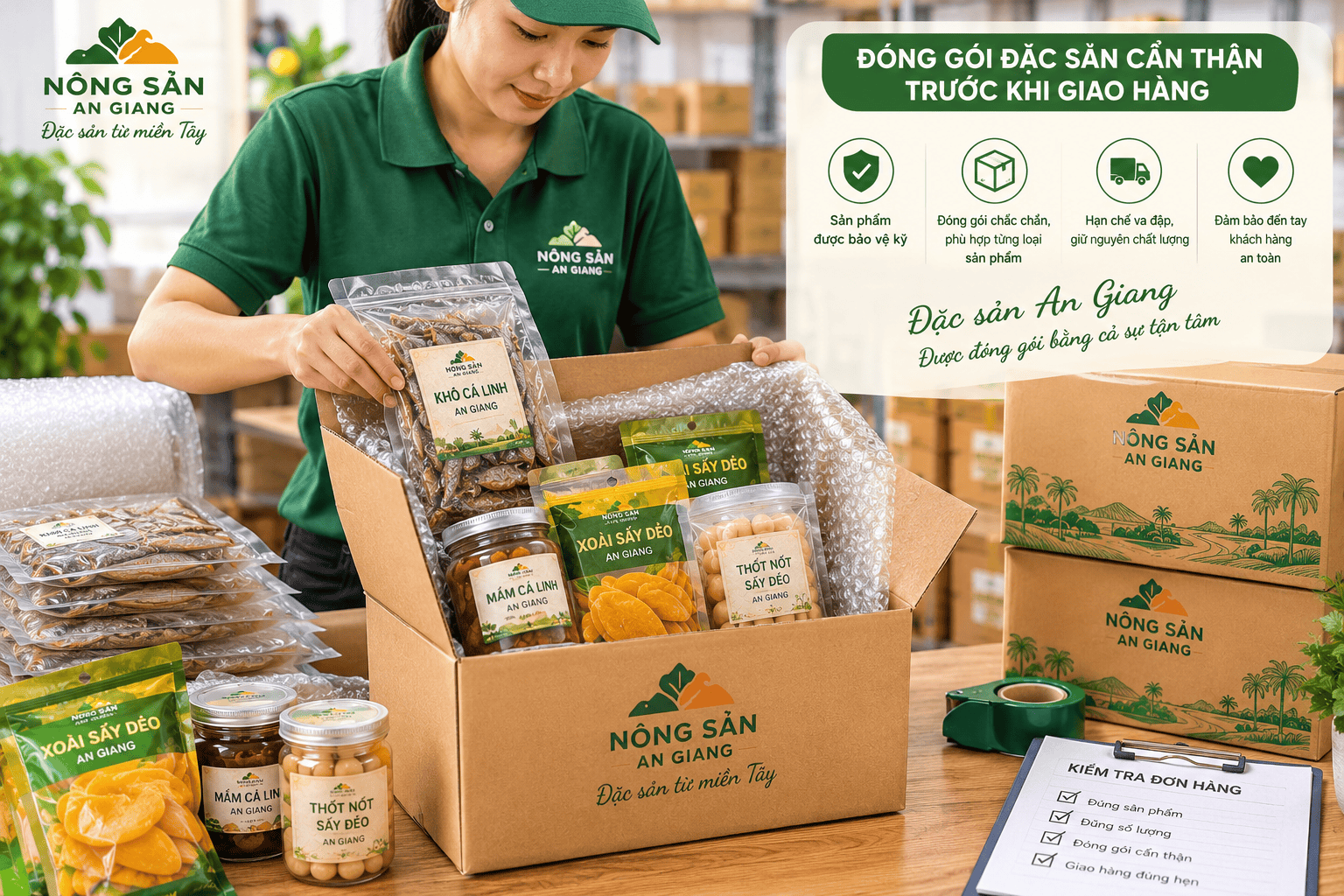 Đóng gói đặc sản cẩn thận trước khi giao hàng