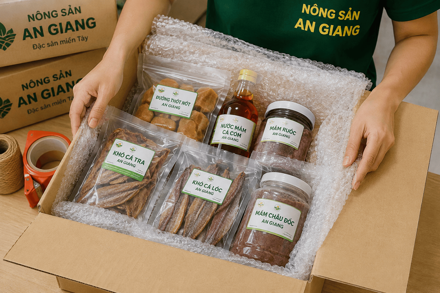 Chính sách vận chuyển đặc sản tại Nông Sản An Giang 4 Đóng gói đặc sản cẩn thận để vận chuyển đi xa