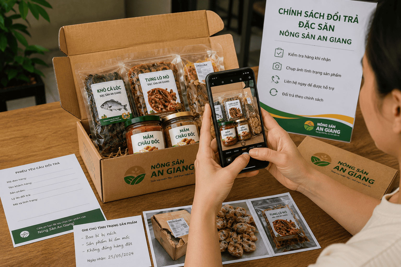 Chính sách đổi trả đặc sản tại Nông Sản An Giang 5 Chụp ảnh sản phẩm để gửi yêu cầu đổi trả đặc sản