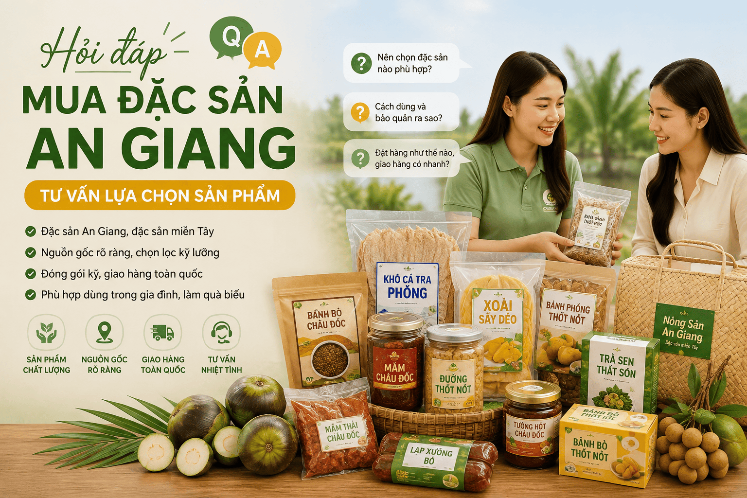 Hỏi đáp mua đặc sản An Giang: Những điều cần biết trước khi đặt mua 2 Hỏi đáp mua đặc sản An Giang và tư vấn lựa chọn sản phẩm