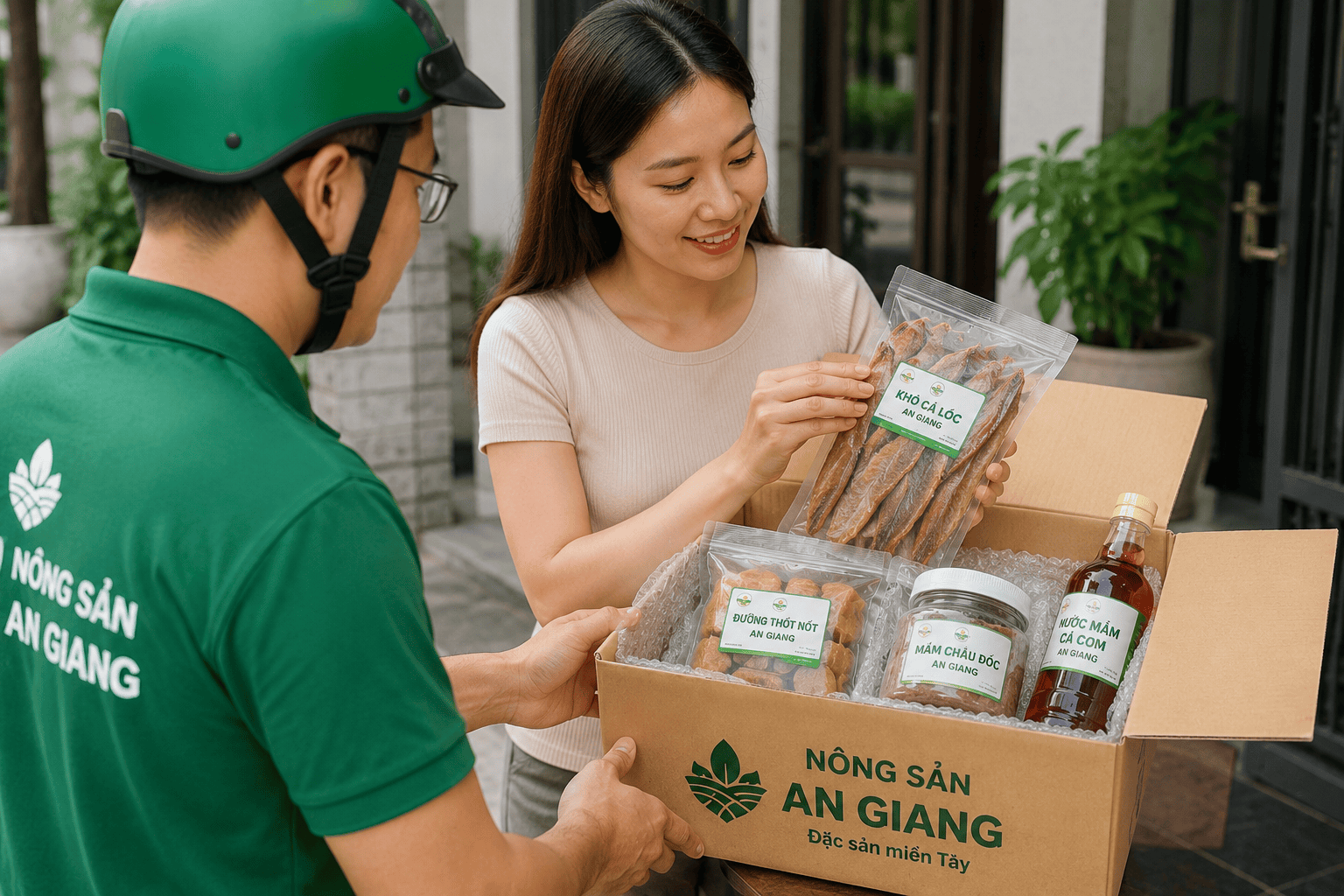 Chính sách vận chuyển đặc sản tại Nông Sản An Giang 1 Khách hàng kiểm tra đặc sản khi nhận hàng
