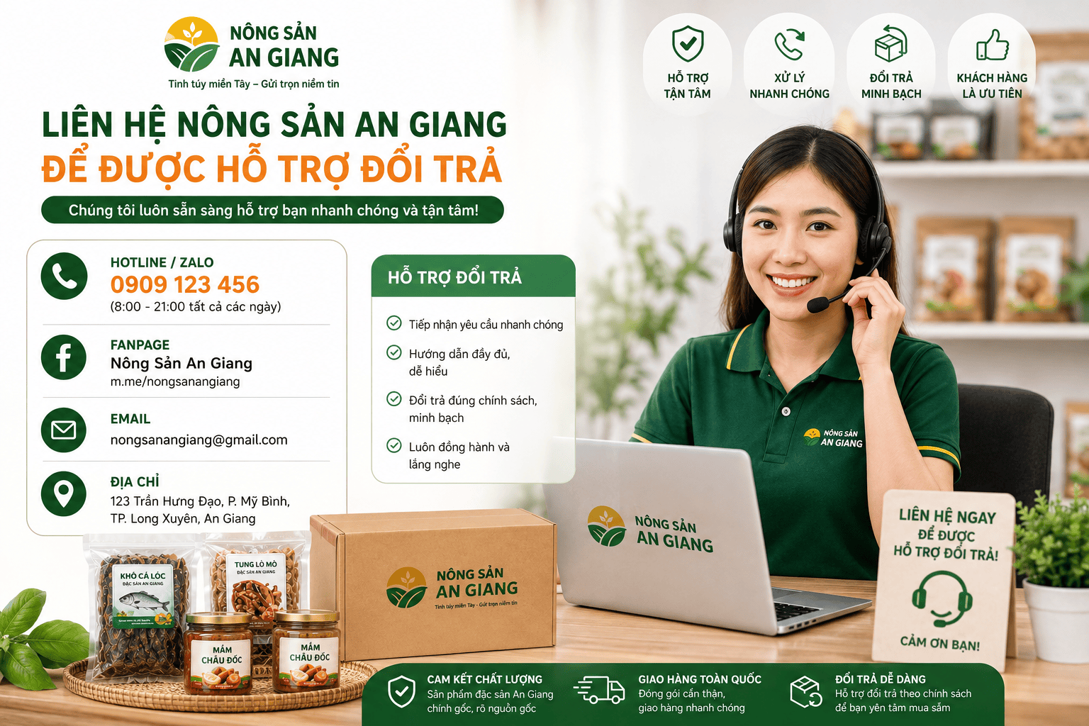 Liên hệ Nông Sản An Giang để được hỗ trợ đổi trả