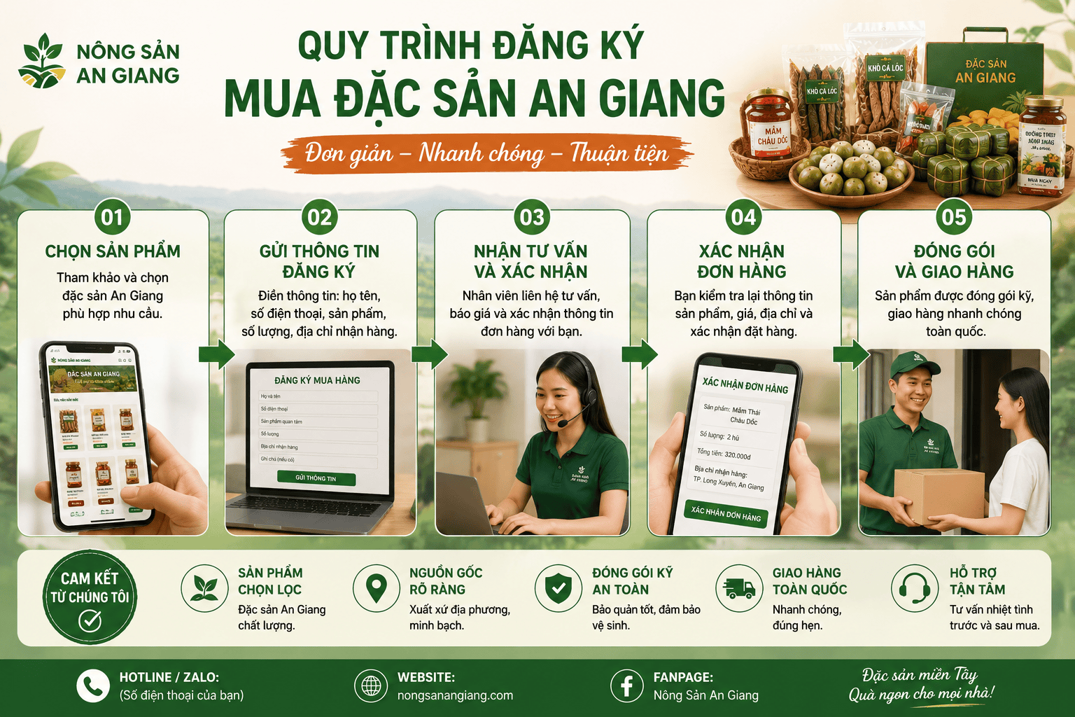 Đăng ký mua đặc sản An Giang chính gốc, thuận tiện giao hàng toàn quốc 5 Quy trình đăng ký mua đặc sản An Giang