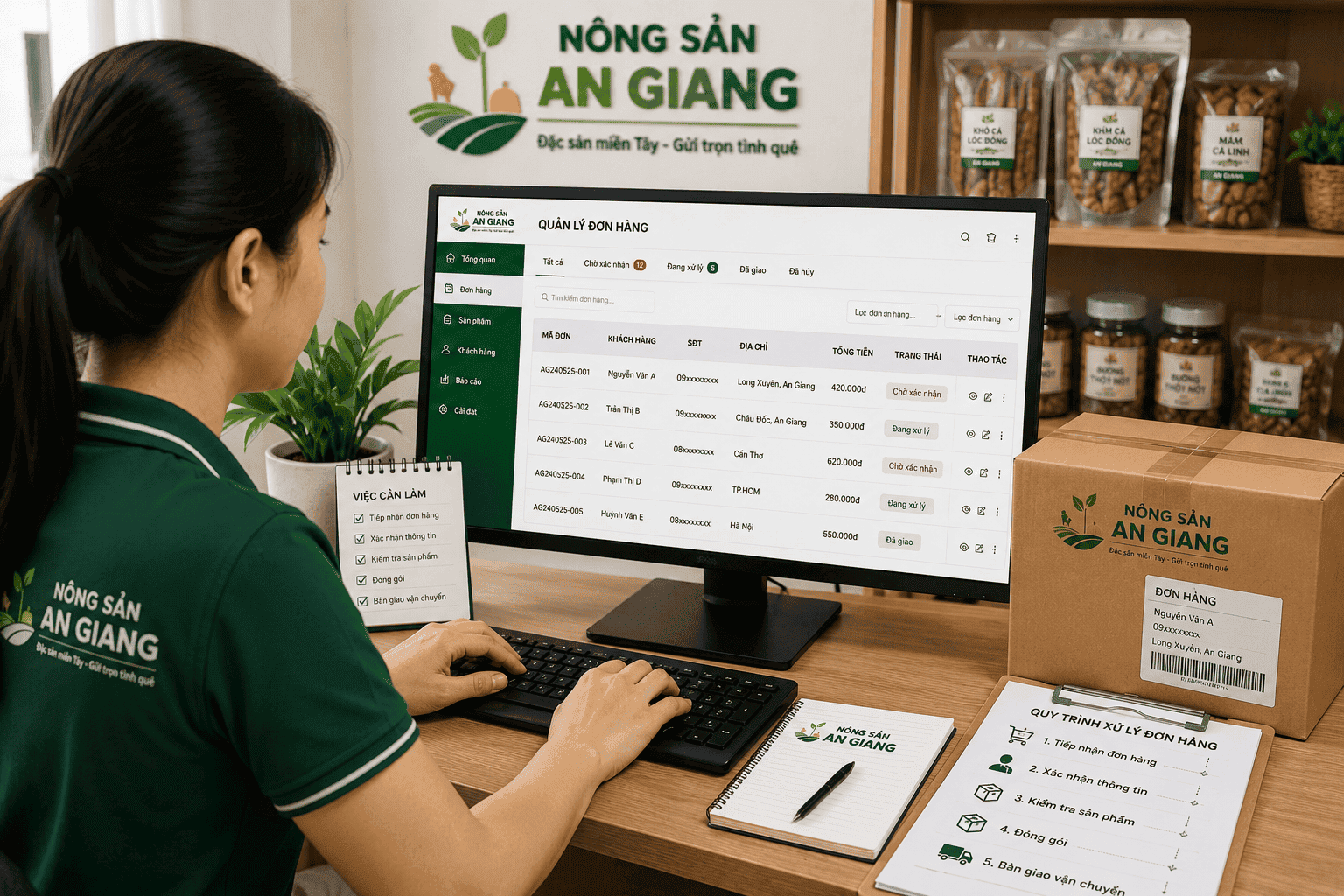 Xử lý thông tin đơn hàng tại Nông Sản An Giang